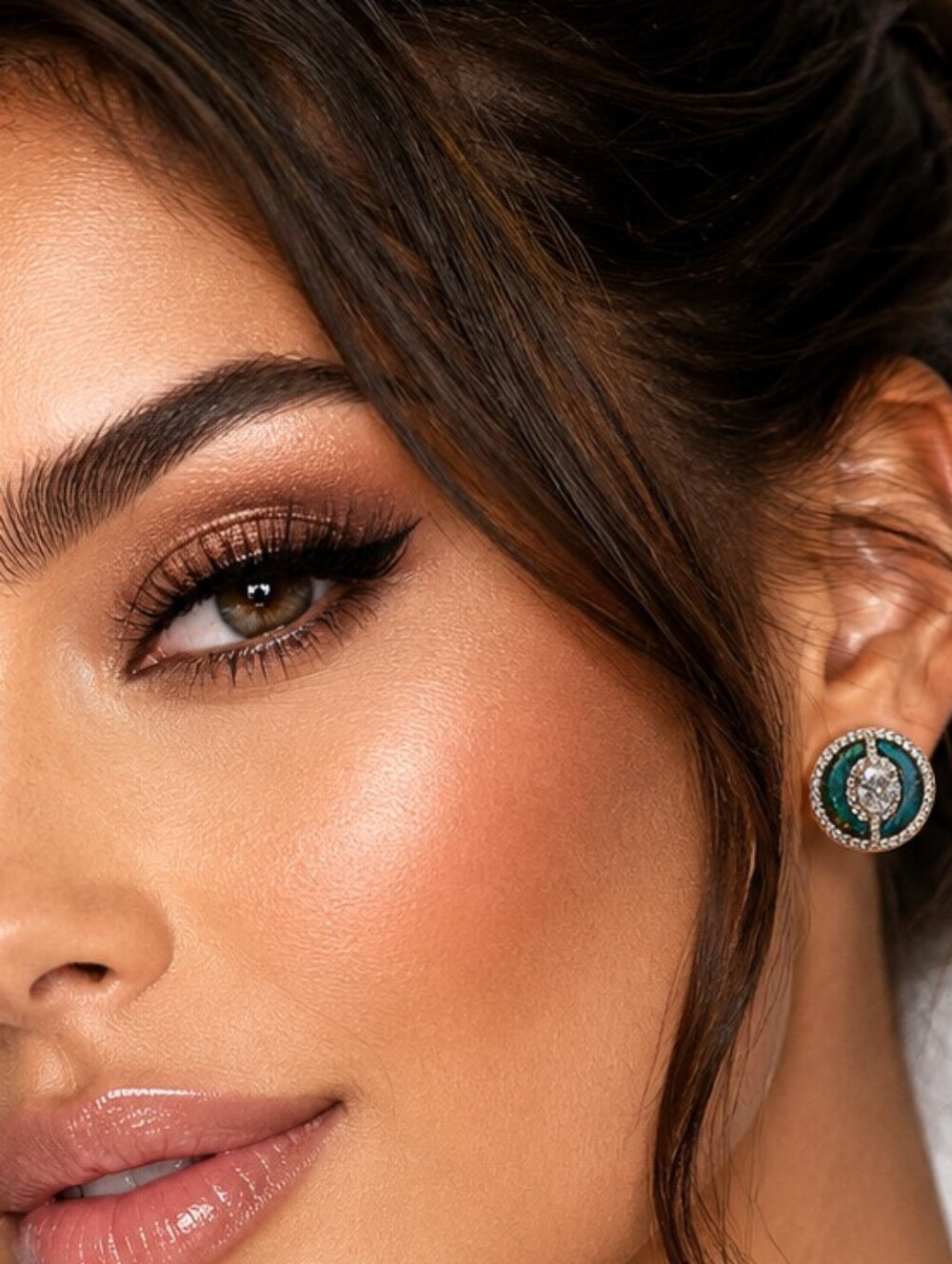 NWT Bomb Party Whisper To Me Louder Teal Fire Opal Rose Gold Studs